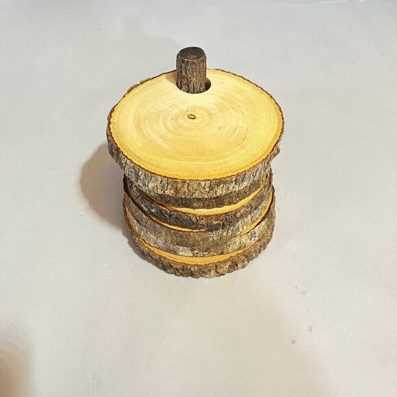 Rustic Acacia Raw Wood‎ Coaster Set With Holder 6 - Picture 2 of 5